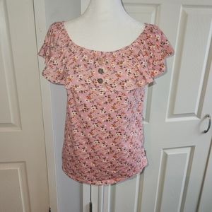 Women's Short Sleeve Top, Pink Floral, Size Large